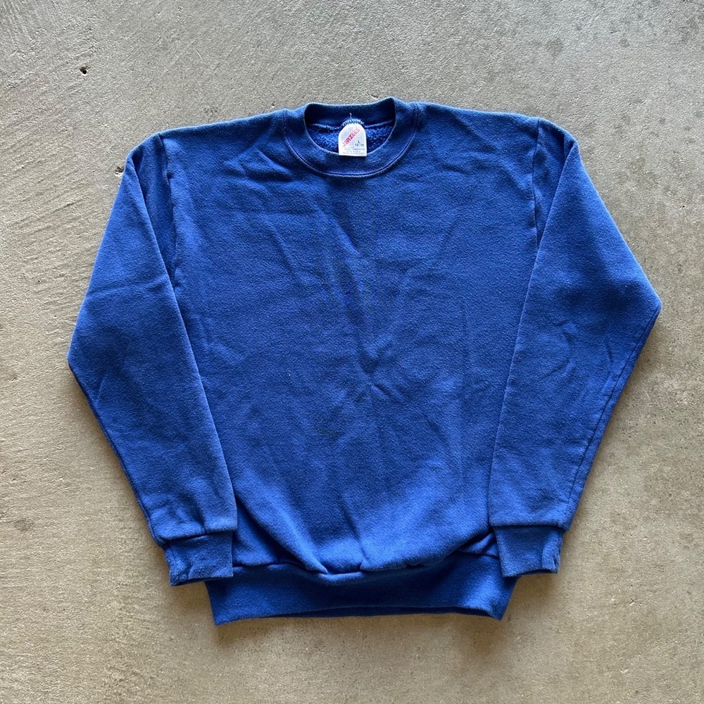 Vintage‎ 90s Jerzees Blank Sweatshirt YOUTH Large Blue Crewneck USA Made 12-14